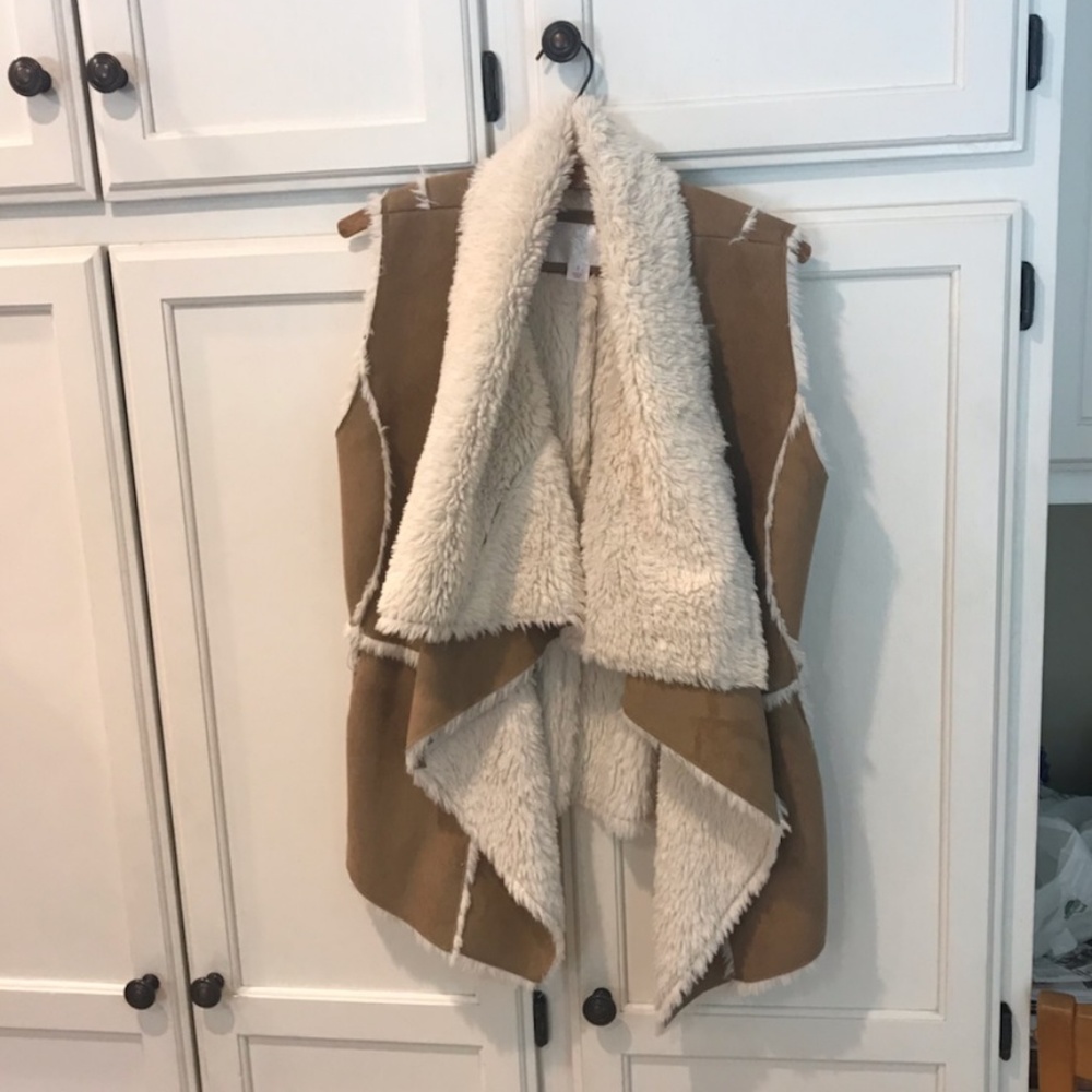 Tan suede fur vest